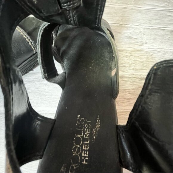 Aerosoles Women's Black Leather Shopping Bog Wedge Heel Platform Sandals - Picture 13 of 16